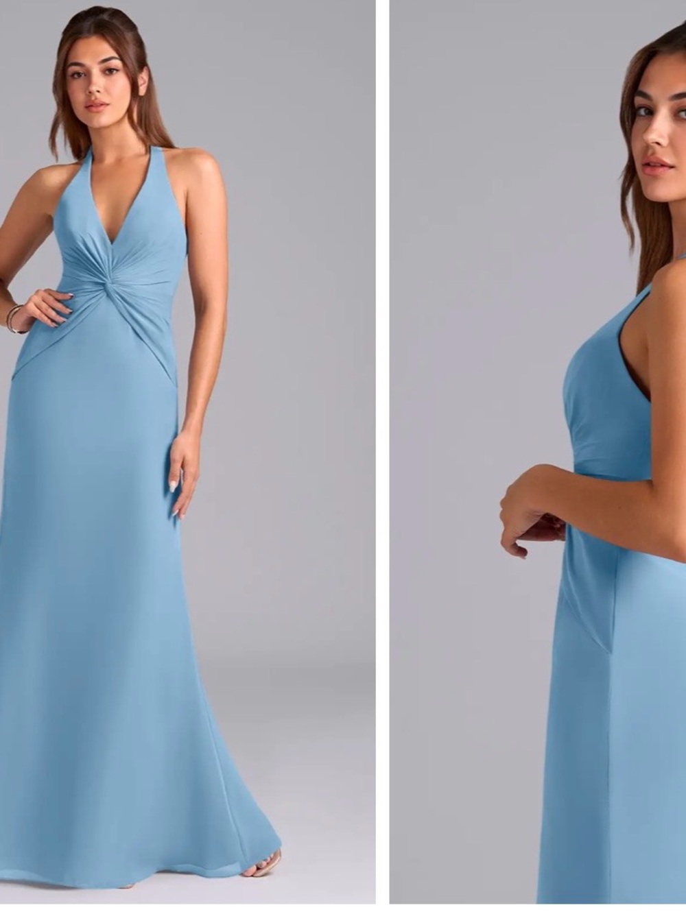 Azazie Valerie Halter Maxi Dress in Steel Blue